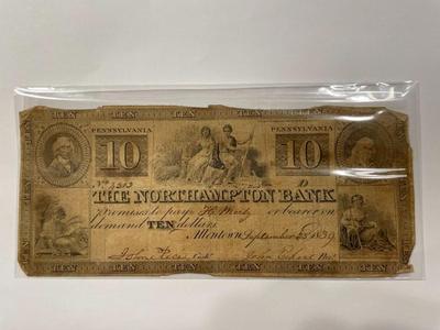 $10 1839 Allentown Pennsylvania Obsolete Currency Northampton Bank Note Bill Circulated Condition as Pictured. FREE DOMESTIC SHIPPING.