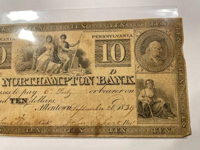 $10 1839 Allentown Pennsylvania Obsolete Currency Northampton Bank Note Bill Circulated Condition as Pictured. FREE DOMESTIC SHIPPING.