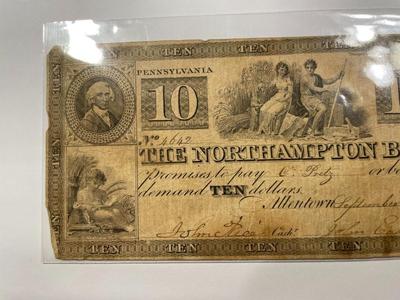 $10 1839 Allentown Pennsylvania Obsolete Currency Northampton Bank Note Bill Circulated Condition as Pictured. FREE DOMESTIC SHIPPING.