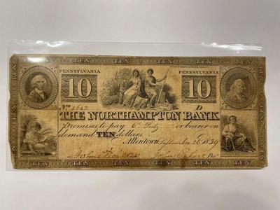 $10 1839 Allentown Pennsylvania Obsolete Currency Northampton Bank Note Bill Circulated Condition as Pictured. FREE DOMESTIC SHIPPING.