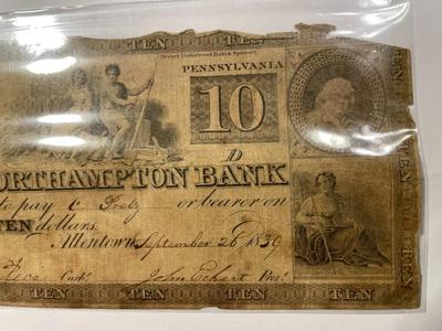 $10 1839 Allentown Pennsylvania Obsolete Currency Northampton Bank Note Bill Circulated Condition as Pictured. FREE DOMESTIC SHIPPING.