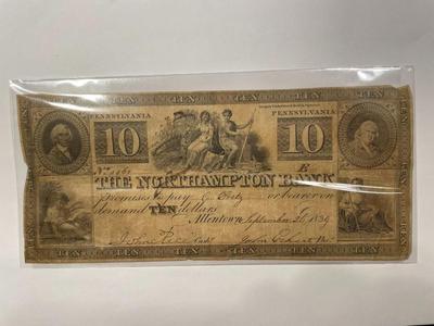 $10 1839 Allentown Pennsylvania Obsolete Currency Northampton Bank Note Bill Circulated Condition as Pictured. FREE DOMESTIC SHIPPING.