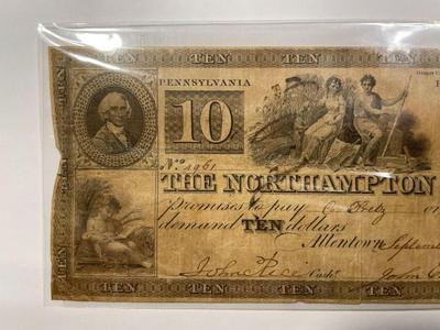 $10 1839 Allentown Pennsylvania Obsolete Currency Northampton Bank Note Bill Circulated Condition as Pictured. FREE DOMESTIC SHIPPING.