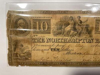$10 1839 Allentown Pennsylvania Obsolete Currency Northampton Bank Note Bill Circulated Condition as Pictured. FREE DOMESTIC SHIPPING.