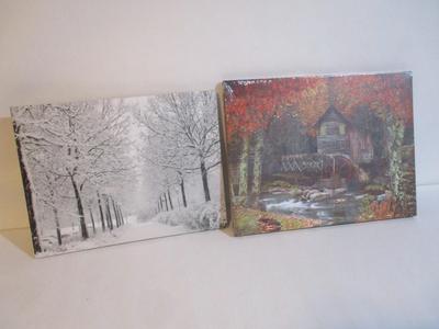 Canvas Light Up Snow Trees & Mill