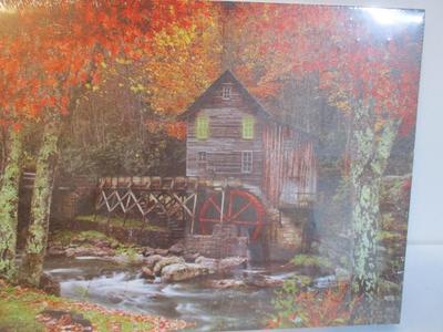Canvas Light Up Snow Trees & Mill