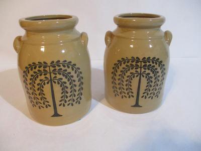 New Pair Of Decorative Stoneware Crocks