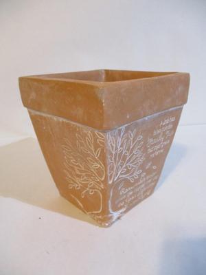 Approx 8" Tall Engraved Terracotta Planter "Family Tree"