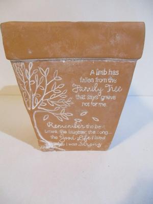 Approx 8" Tall Engraved Terracotta Planter "Family Tree"