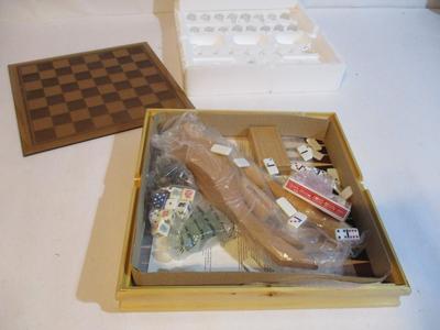 Natural Game Table Set 7 In 1 With Glass Chess Board