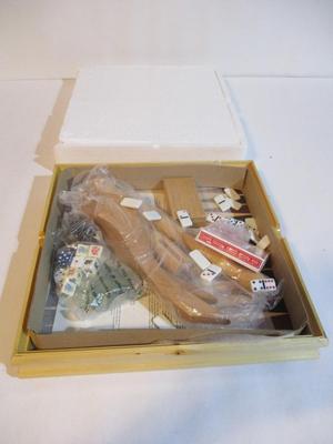 Natural Game Table Set 7 In 1 With Glass Chess Board