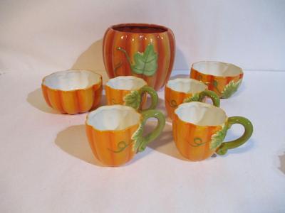Vintage Pumpkin Coffee Mugs & Bowl & Pot