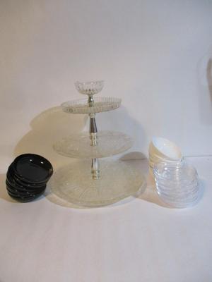 Plastic Bowls & 3 Tier Plastic Appetizer Stand