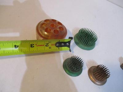 Vintage Carnival Glass & Spiked Flower Arrangement Frogs