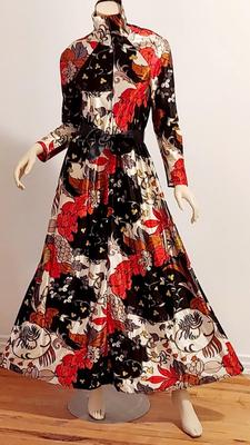 Vtg 60s Leisure Lady Novelty Hostess Maxi Dress