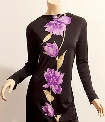 Vtg Maxi purple wild floral Jersey dress