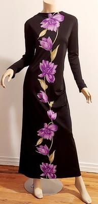 Vtg Maxi purple wild floral Jersey dress