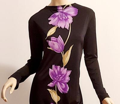 Vtg Maxi purple wild floral Jersey dress