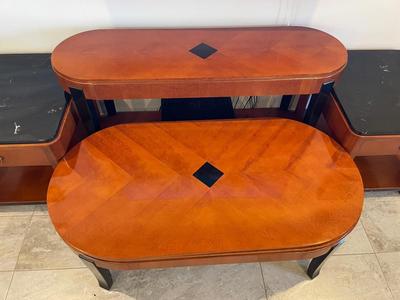 4 piece teak/marble living room table set end tables, console table, coffee table