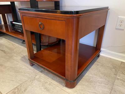 4 piece teak/marble living room table set end tables, console table, coffee table