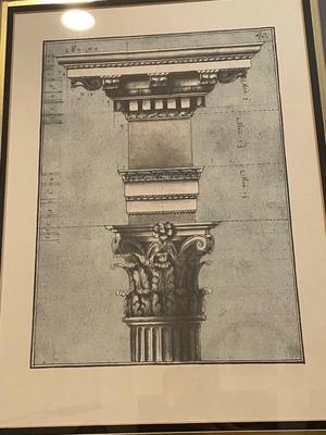 Set of four (4) Vintage Architectural Columns Pictures, Professionally Matted & Framed with glass inserts