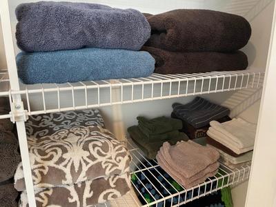 Linen closet full of Towles, blankets, misc linens