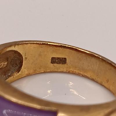LOT 1: Gold Vermeil 925 Ring with Lavender Jade Stone Sz 8