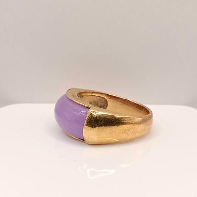 LOT 1: Gold Vermeil 925 Ring with Lavender Jade Stone Sz 8