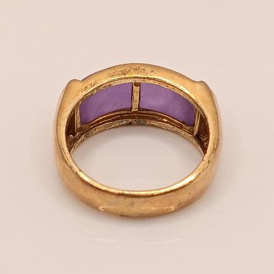 LOT 1: Gold Vermeil 925 Ring with Lavender Jade Stone Sz 8
