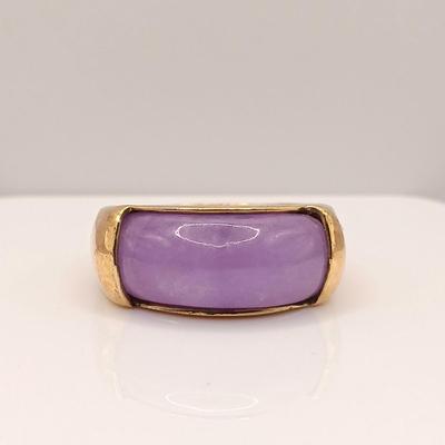 LOT 1: Gold Vermeil 925 Ring with Lavender Jade Stone Sz 8