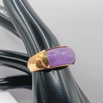 LOT 1: Gold Vermeil 925 Ring with Lavender Jade Stone Sz 8