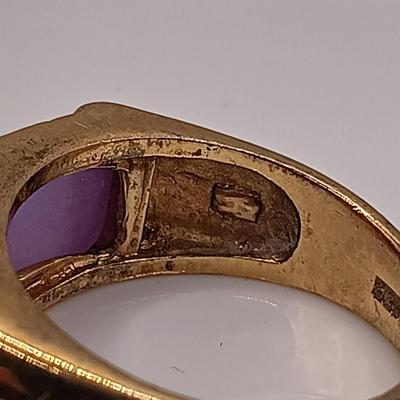 LOT 1: Gold Vermeil 925 Ring with Lavender Jade Stone Sz 8