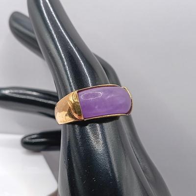 LOT 1: Gold Vermeil 925 Ring with Lavender Jade Stone Sz 8