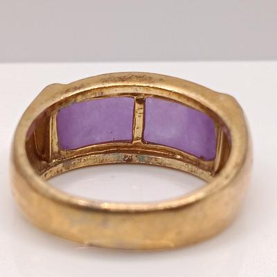 LOT 1: Gold Vermeil 925 Ring with Lavender Jade Stone Sz 8