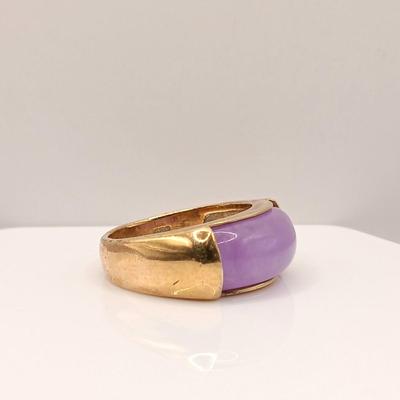 LOT 1: Gold Vermeil 925 Ring with Lavender Jade Stone Sz 8