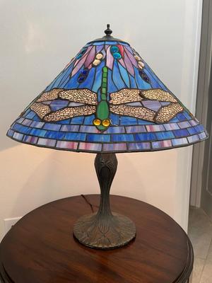 Dragonfly Night Sky Tiffany Stained Glass Table Lamp