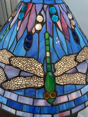 Dragonfly Night Sky Tiffany Stained Glass Table Lamp