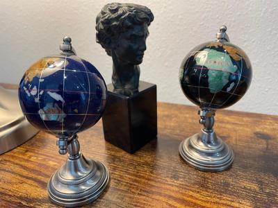 Home Decor two small globes and bust