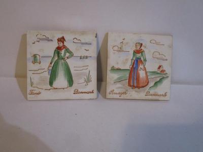 Vintage Danish Ceramic Tiles Folk Art Images Of Ladies Working