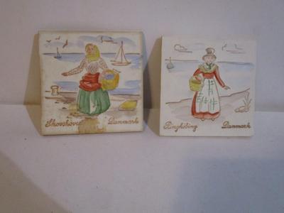 Vintage Danish Ceramic Tiles Folk Art Images Of Ladies Working
