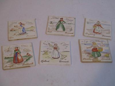 Vintage Danish Ceramic Tiles Folk Art Images Of Ladies Working