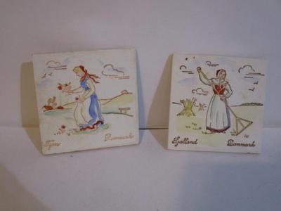Vintage Danish Ceramic Tiles Folk Art Images Of Ladies Working