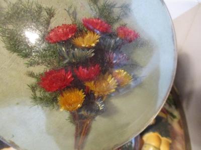 Antique Pair Of Convex Bubble Glass Dried Flowers Hummel Art Paintings & Prints