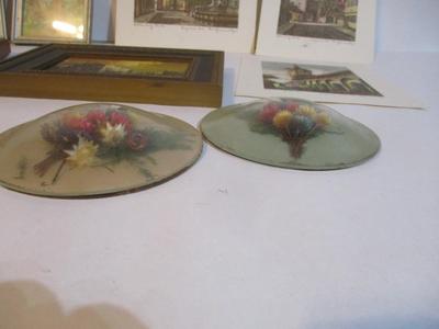Antique Pair Of Convex Bubble Glass Dried Flowers Hummel Art Paintings & Prints