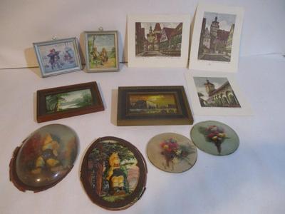 Antique Pair Of Convex Bubble Glass Dried Flowers Hummel Art Paintings & Prints