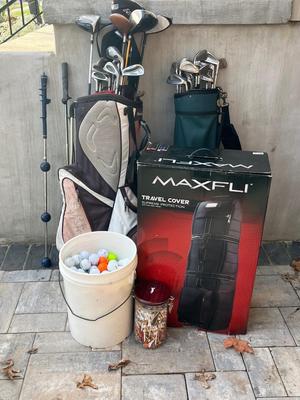 LOT 81G: Golf Collection - Bags, Clubs, Balls, Tees, Trainers, Travel Bag