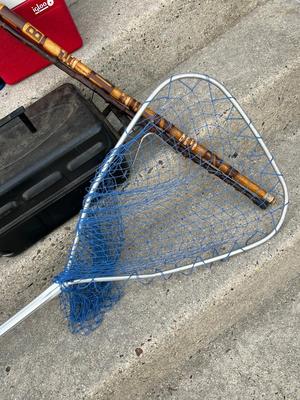 LOT 86G: Camping / Outdoors Equipment - Fishing Net, Cast Iron Pot, Binoculars, Lantern and More