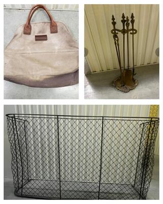 Brass Top Fireplace Screen, Brass Fireplace Tools and L.L. Bean Log Bag (2058R-MG)