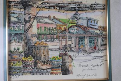 Signed and Framed "French Market" by V. Neary