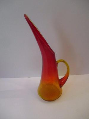 Kanawha Mid Century MCM Red/Yellow Amberina Crackle Glass Pitcher Approx 14 1/8" Tall